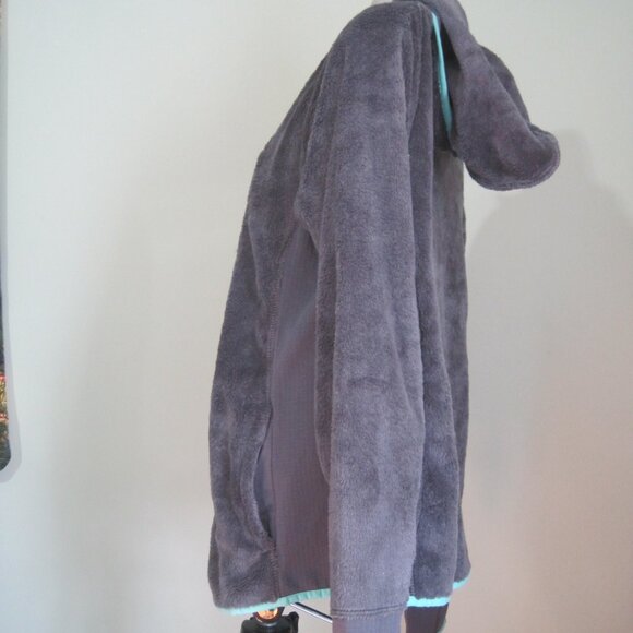 SO Faux Fur Gray/Green Trim Metro Zip Up Jacket With Sherpa Hood Size X-Large - Picture 4 of 9